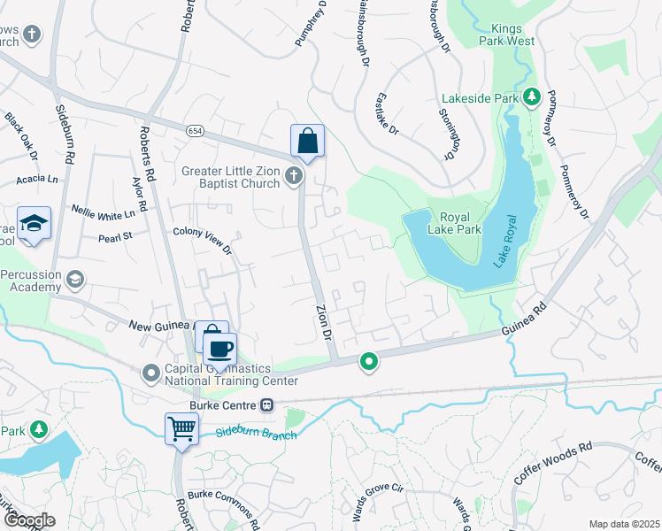 map of restaurants, bars, coffee shops, grocery stores, and more near 5440 Safe Harbor Court in Fairfax