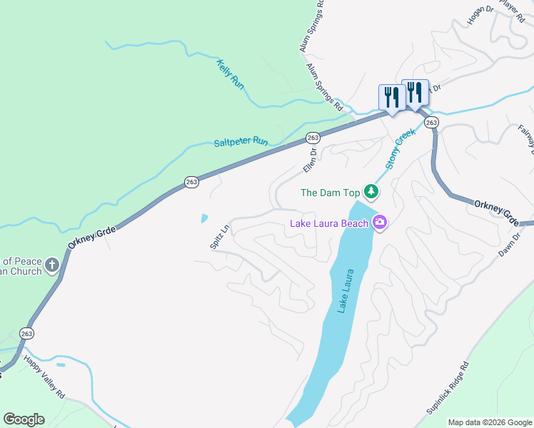 map of restaurants, bars, coffee shops, grocery stores, and more near 452 Spitz Lane in Basye