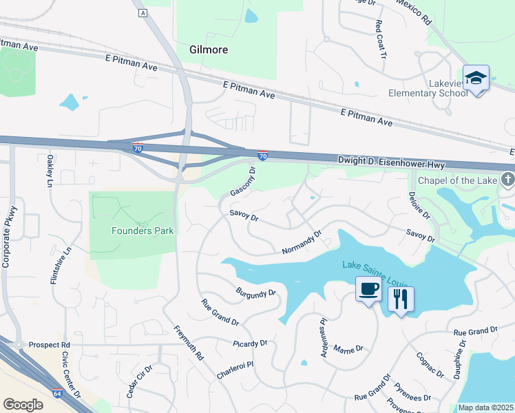 map of restaurants, bars, coffee shops, grocery stores, and more near 2706 Savoy Drive in Lake Saint Louis