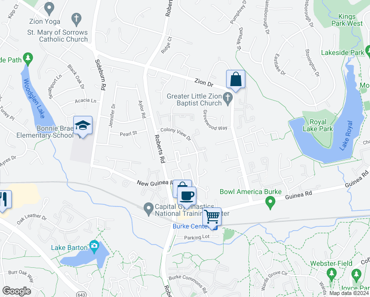 map of restaurants, bars, coffee shops, grocery stores, and more near 10284 Latney Road in Fairfax
