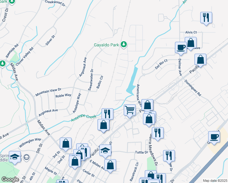 map of restaurants, bars, coffee shops, grocery stores, and more near 4056 Aitken Dairy Road in Rocklin