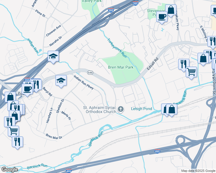 map of restaurants, bars, coffee shops, grocery stores, and more near 6355 Edsall Road in Alexandria