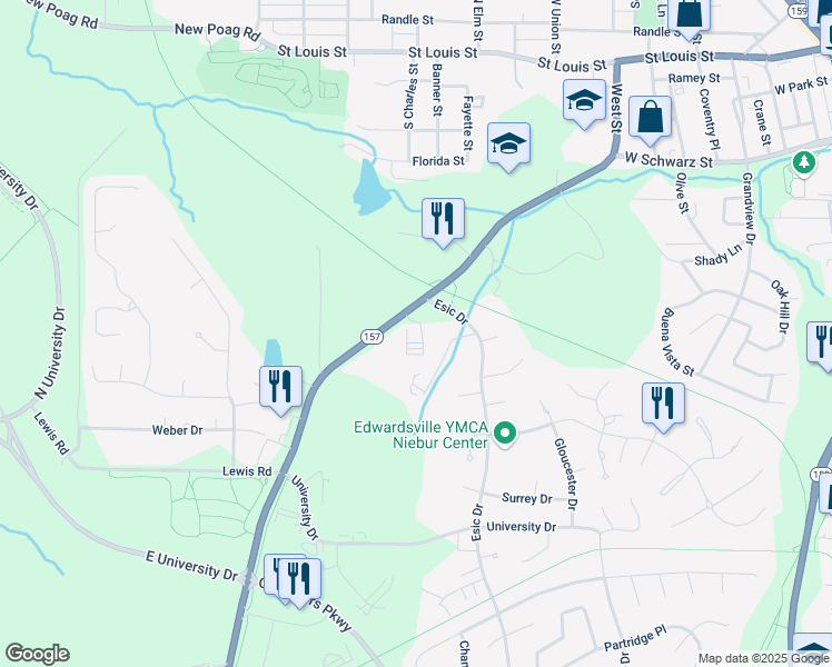 map of restaurants, bars, coffee shops, grocery stores, and more near 811 Lancashire Drive in Edwardsville
