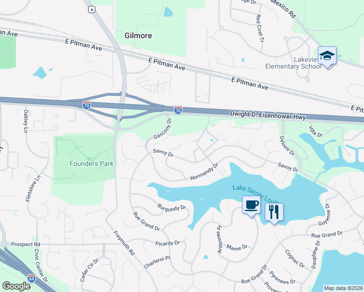 map of restaurants, bars, coffee shops, grocery stores, and more near 79 Lemans Ct in Lake St Louis