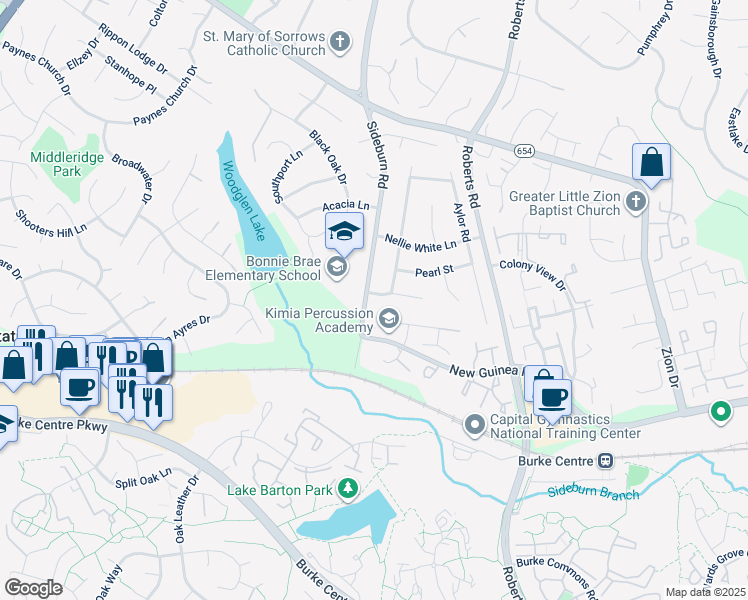 map of restaurants, bars, coffee shops, grocery stores, and more near 5421 Sideburn Road in Fairfax