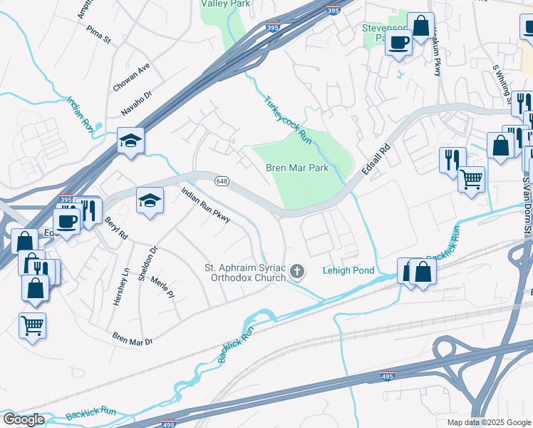 map of restaurants, bars, coffee shops, grocery stores, and more near 6355 Edsall Road in Alexandria