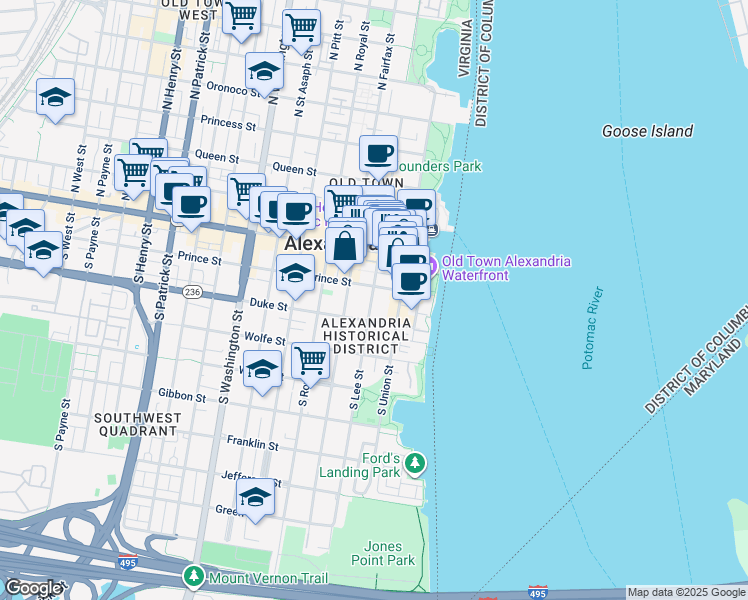 map of restaurants, bars, coffee shops, grocery stores, and more near 214 South Lee Street in Alexandria