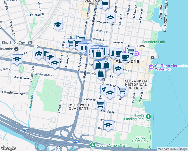 map of restaurants, bars, coffee shops, grocery stores, and more near 814 Duke Street in Alexandria