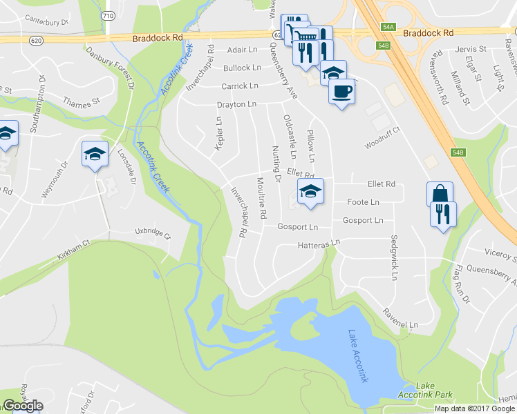 map of restaurants, bars, coffee shops, grocery stores, and more near 5413 Moultrie Road in Springfield