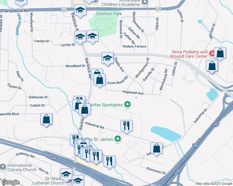 map of restaurants, bars, coffee shops, grocery stores, and more near 6809 Hopewell Avenue in Springfield