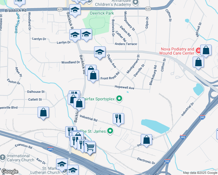map of restaurants, bars, coffee shops, grocery stores, and more near 6809 Hopewell Avenue in Springfield
