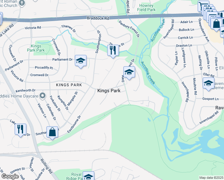 map of restaurants, bars, coffee shops, grocery stores, and more near 5440 Calvin Court in Springfield