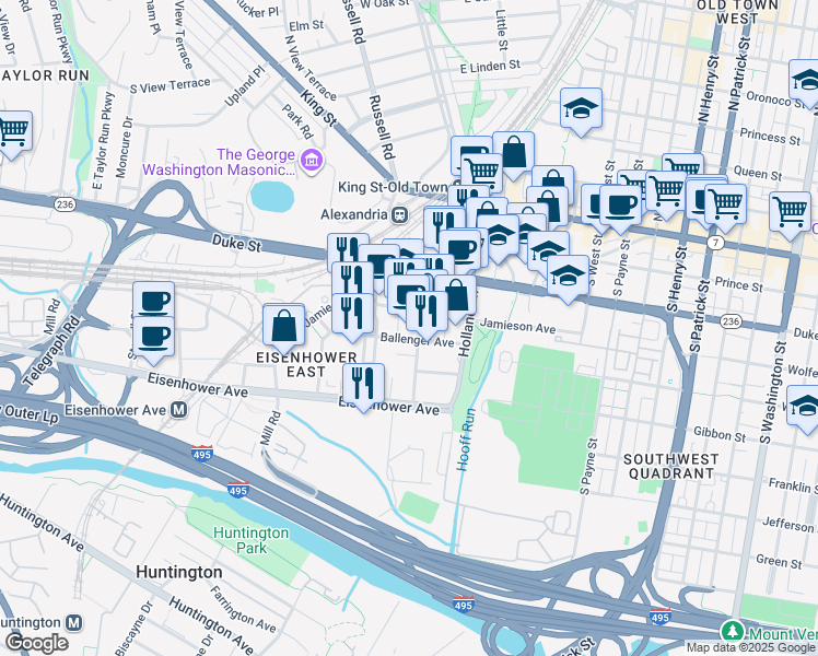 map of restaurants, bars, coffee shops, grocery stores, and more near 101 Independence Avenue Southeast in Washington