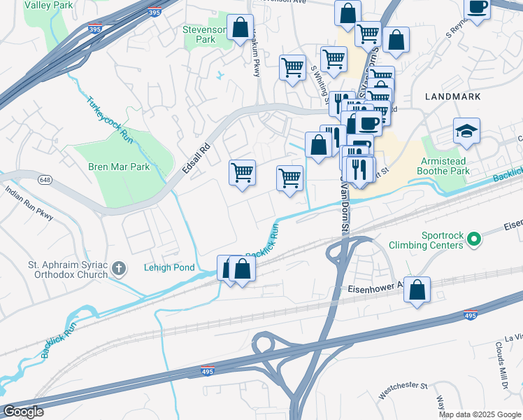 map of restaurants, bars, coffee shops, grocery stores, and more near 600 Burnside Place in Alexandria