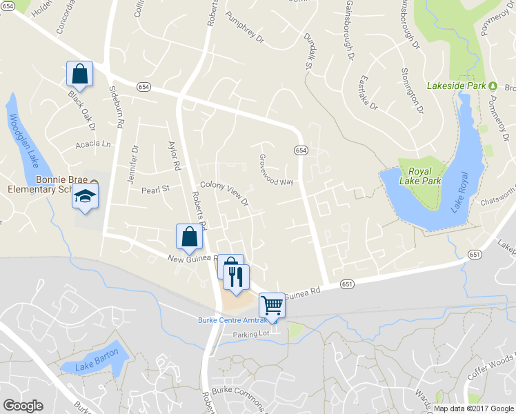 map of restaurants, bars, coffee shops, grocery stores, and more near 5461 Cheshire Meadows Way in Fairfax