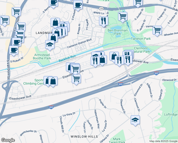 map of restaurants, bars, coffee shops, grocery stores, and more near 4862 Eisenhower Avenue in Alexandria