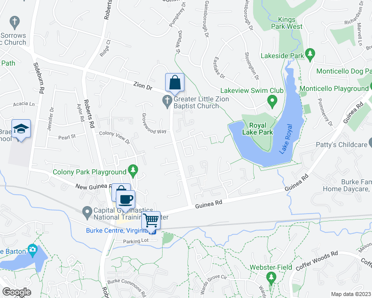 map of restaurants, bars, coffee shops, grocery stores, and more near 5490 Safe Harbor Court in Fairfax