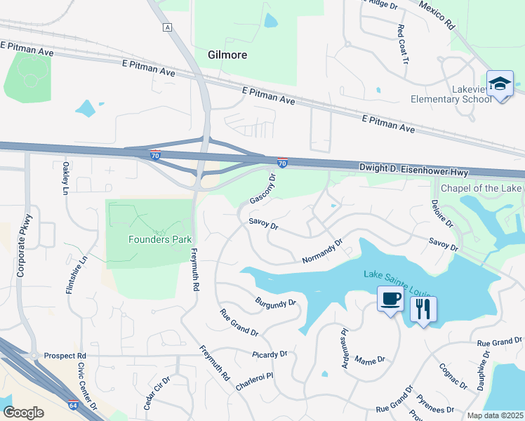 map of restaurants, bars, coffee shops, grocery stores, and more near 1843 Gascony Parc Drive in Lake Saint Louis