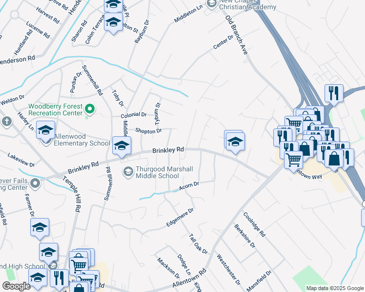 map of restaurants, bars, coffee shops, grocery stores, and more near 6313 Joyce Drive in Temple Hills