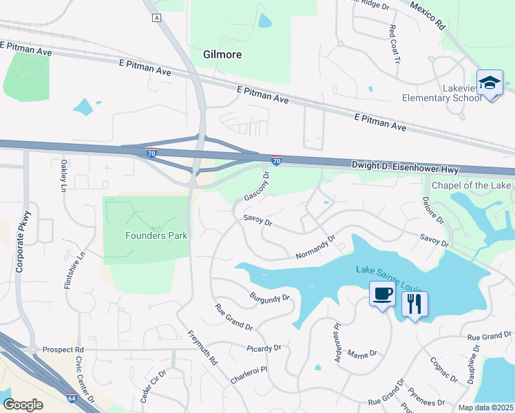 map of restaurants, bars, coffee shops, grocery stores, and more near 2042 Gascony Parc Drive in Lake Saint Louis