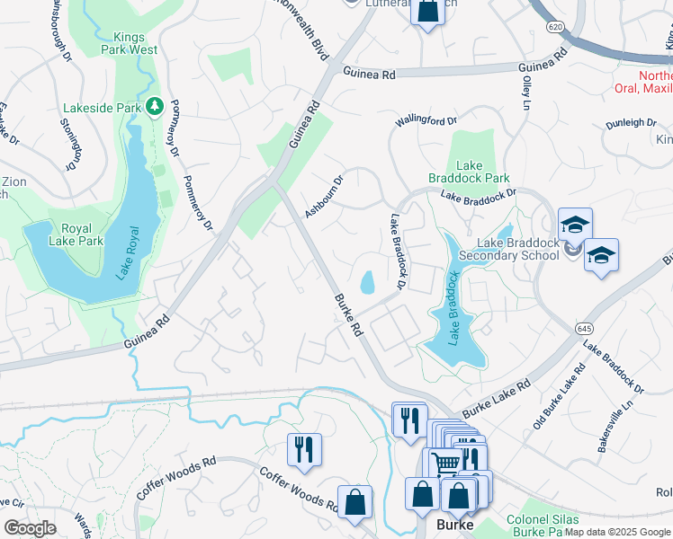 map of restaurants, bars, coffee shops, grocery stores, and more near 9603 Glenarm Court in Burke
