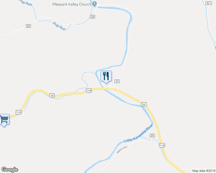 map of restaurants, bars, coffee shops, grocery stores, and more near U.S. 119 in Spencer