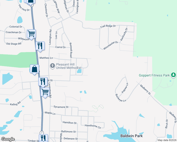 map of restaurants, bars, coffee shops, grocery stores, and more near 1415 Sloan Avenue in Pleasant Hill