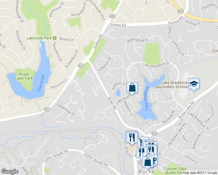 map of restaurants, bars, coffee shops, grocery stores, and more near 9603 Glenarm Court in Burke