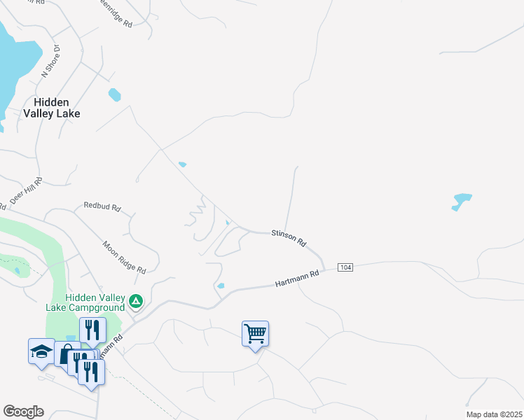 map of restaurants, bars, coffee shops, grocery stores, and more near 19618 Stinson Road in Hidden Valley Lake