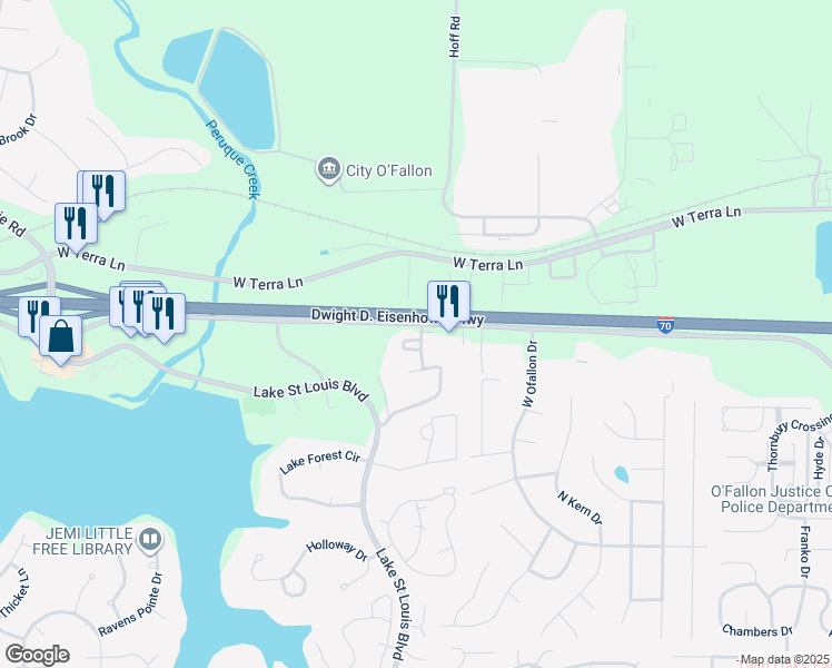map of restaurants, bars, coffee shops, grocery stores, and more near 950 Bent Oak Drive in Lake Saint Louis