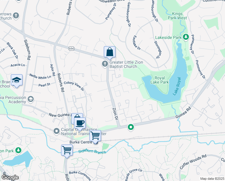 map of restaurants, bars, coffee shops, grocery stores, and more near 5403 Safe Harbor Court in Fairfax