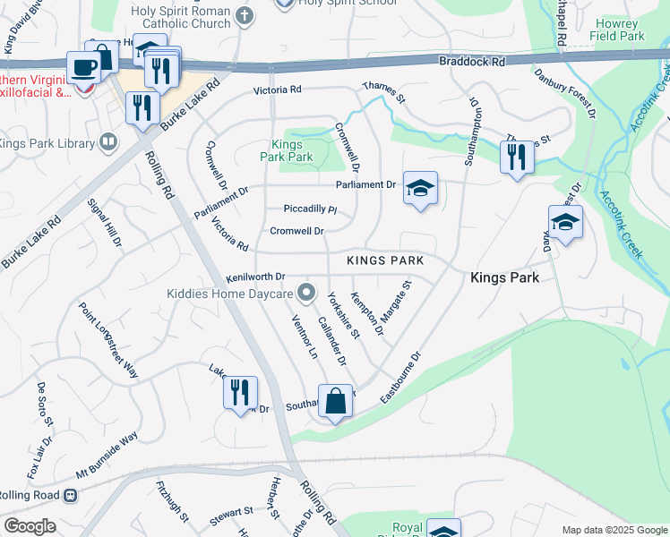 map of restaurants, bars, coffee shops, grocery stores, and more near 5409 Yorkshire Street in Springfield