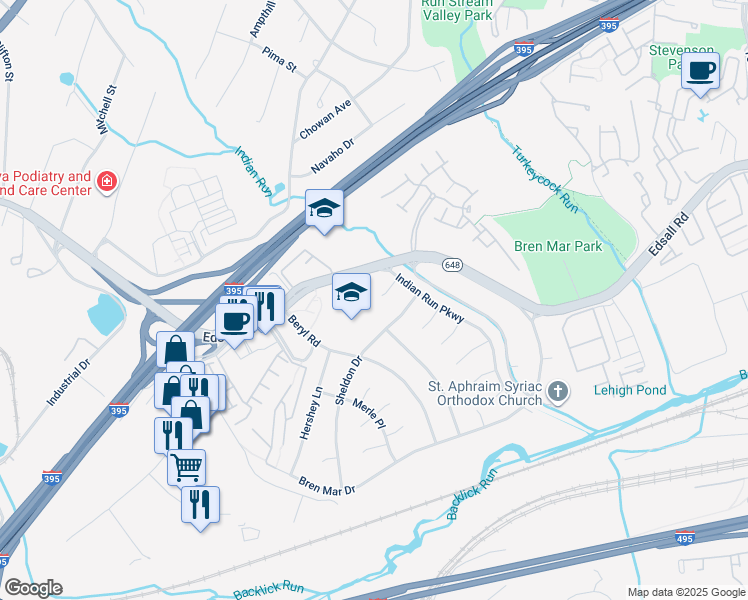 map of restaurants, bars, coffee shops, grocery stores, and more near 5428 Enid Place in Alexandria