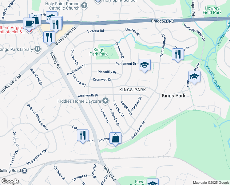 map of restaurants, bars, coffee shops, grocery stores, and more near 5409 Yorkshire Street in Springfield