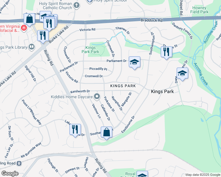 map of restaurants, bars, coffee shops, grocery stores, and more near 8700 Kenilworth Drive in Springfield