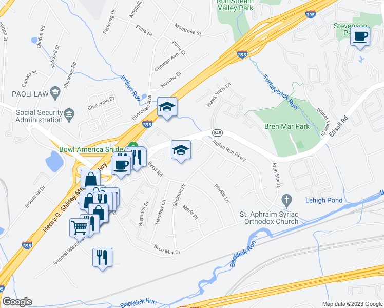 map of restaurants, bars, coffee shops, grocery stores, and more near 5428 Enid Place in Alexandria