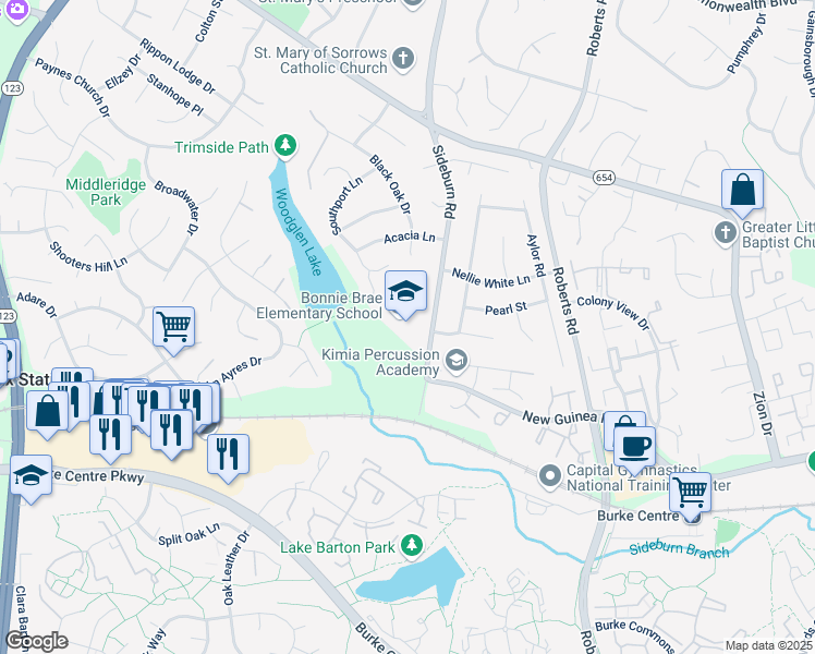 map of restaurants, bars, coffee shops, grocery stores, and more near 5420 Sideburn Road in Fairfax