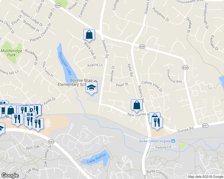 map of restaurants, bars, coffee shops, grocery stores, and more near 10418 Fyfe Court in Fairfax