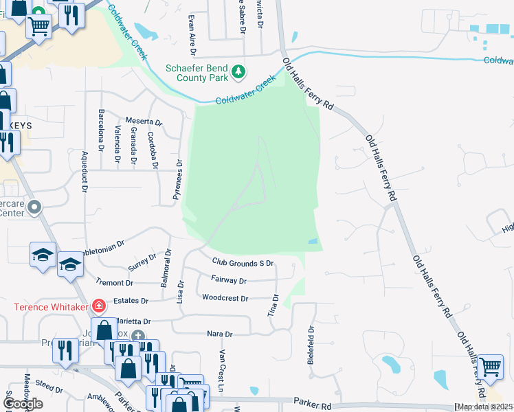 map of restaurants, bars, coffee shops, grocery stores, and more near 69 Club Grounds North Drive in Florissant