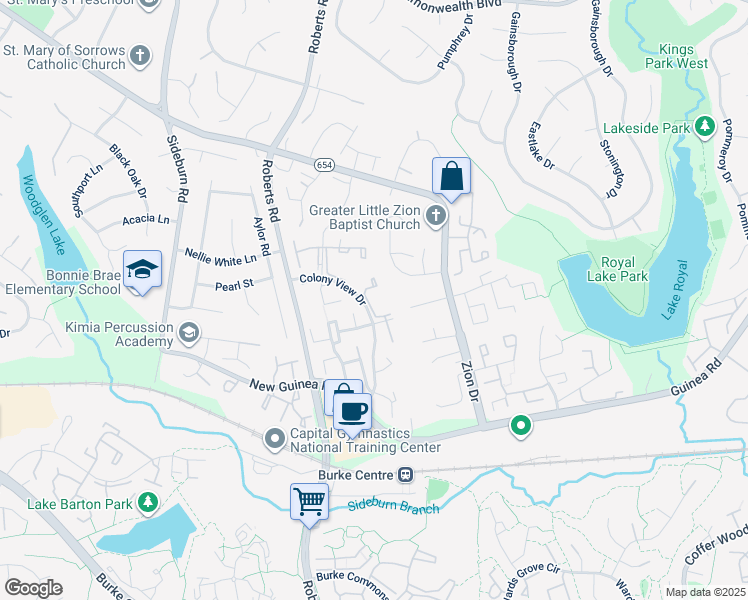 map of restaurants, bars, coffee shops, grocery stores, and more near 5439 Cheshire Meadows Way in Fairfax