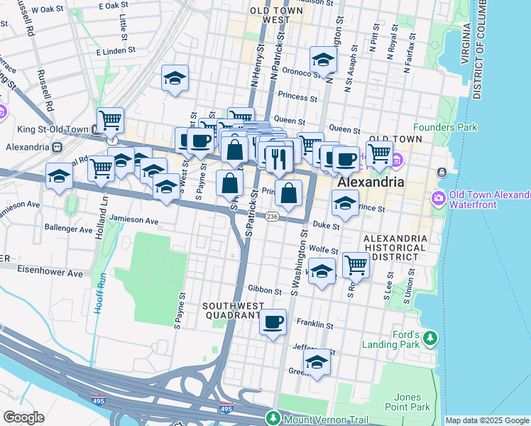 map of restaurants, bars, coffee shops, grocery stores, and more near 903 Duke Street in Alexandria