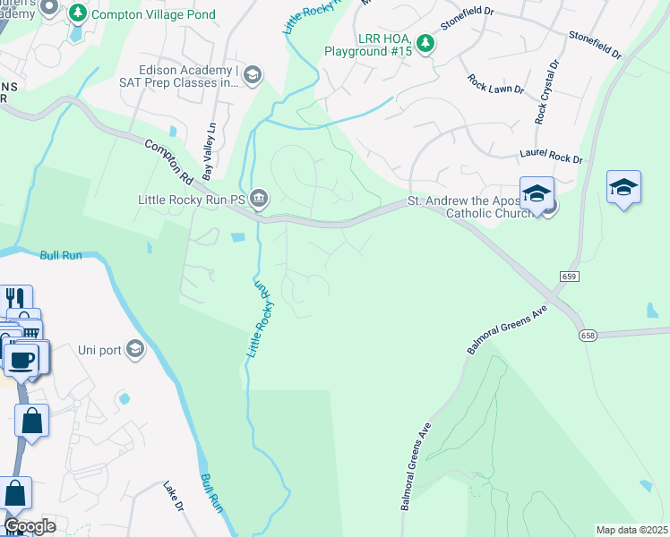 map of restaurants, bars, coffee shops, grocery stores, and more near 14005 Tarn Hill Drive in Clifton