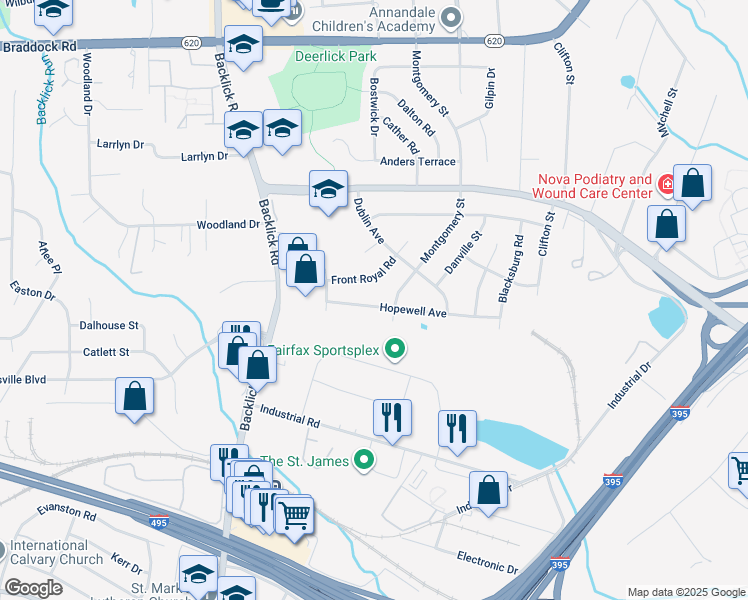 map of restaurants, bars, coffee shops, grocery stores, and more near 6804 Hopewell Avenue in Springfield