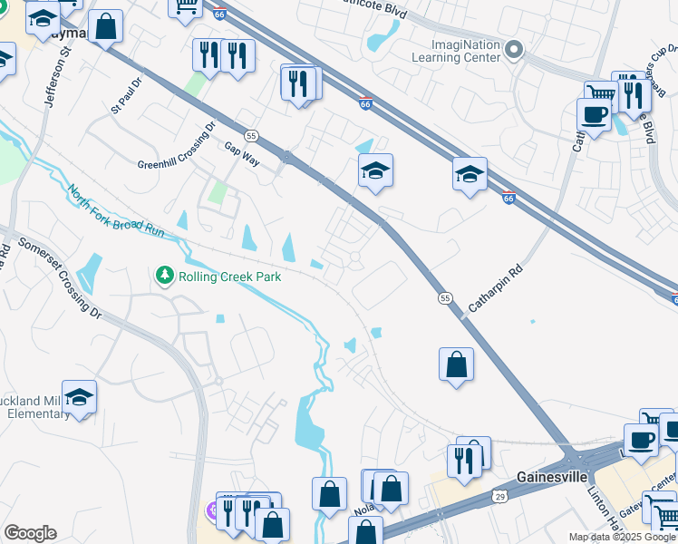 map of restaurants, bars, coffee shops, grocery stores, and more near 7202 Little Thames Drive in Gainesville