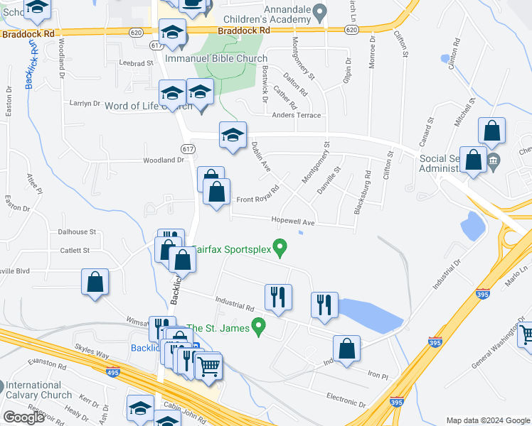 map of restaurants, bars, coffee shops, grocery stores, and more near 6804 Hopewell Avenue in Springfield