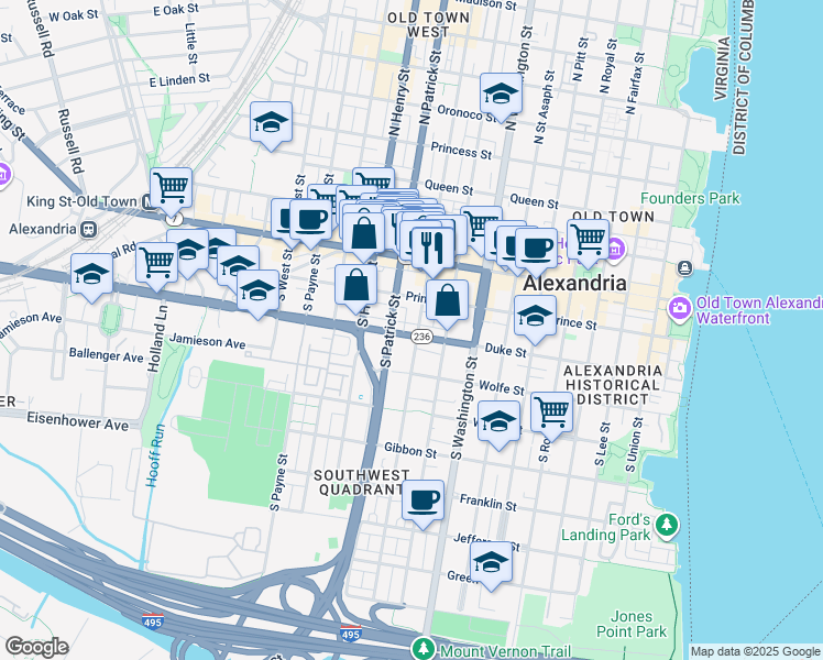map of restaurants, bars, coffee shops, grocery stores, and more near 903 Duke Street in Alexandria