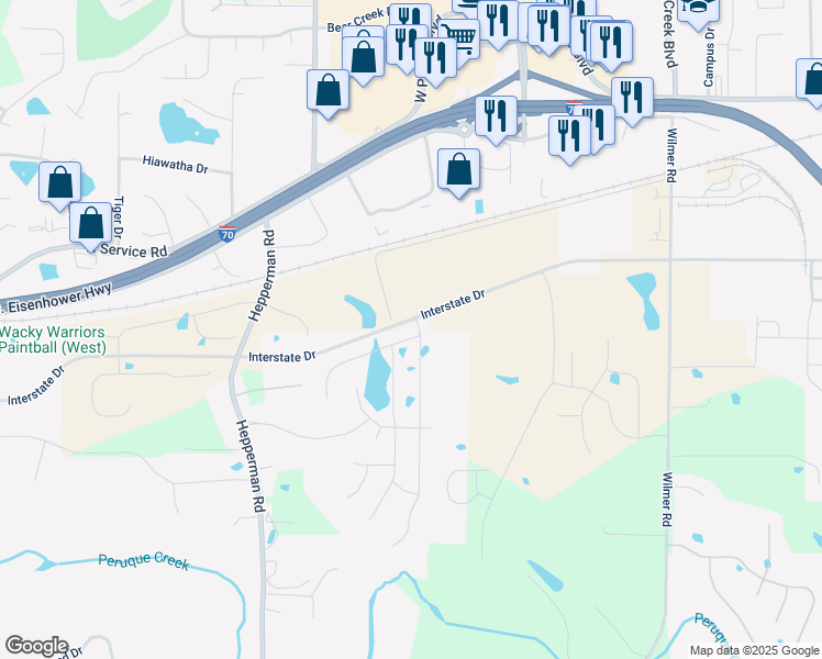 map of restaurants, bars, coffee shops, grocery stores, and more near 365 Cottage Grove Drive in Wentzville
