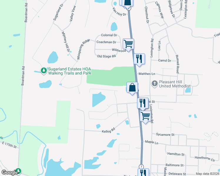 map of restaurants, bars, coffee shops, grocery stores, and more near 1309 Strictus Drive in Pleasant Hill