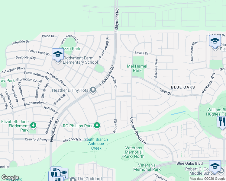 map of restaurants, bars, coffee shops, grocery stores, and more near 324 Lasso Court in Roseville