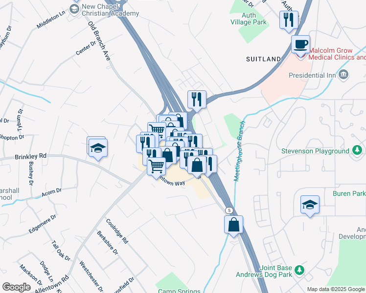map of restaurants, bars, coffee shops, grocery stores, and more near 6306 Old Branch Avenue in Temple Hills